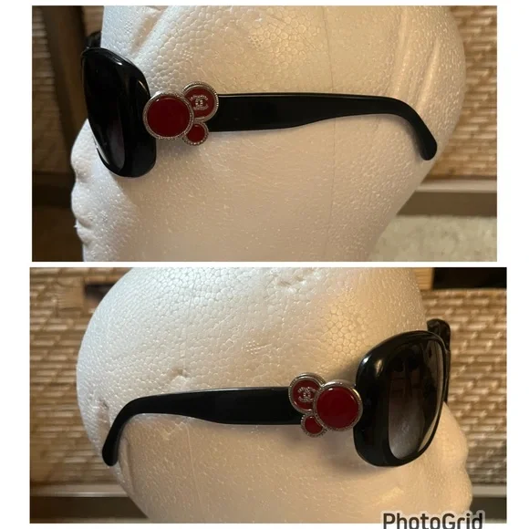 SOLD❤️ CHANEL Bouton Collection Black Sunglasses Red w/ Box + Case 5191 501/3C - Picture 9 of 16
